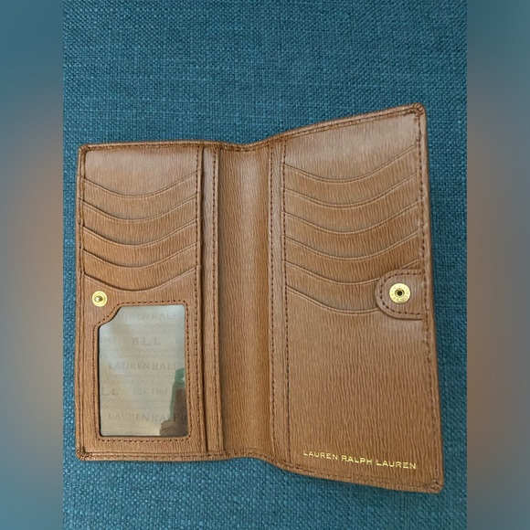 NWOT Lauren Ralph Lauren Genuine Leather Brown Fold Long Wallet Gold Hardware - Picture 4 of 13